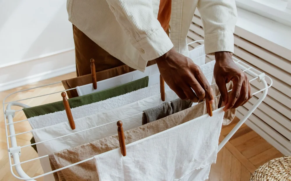 heated clothes airer with washing