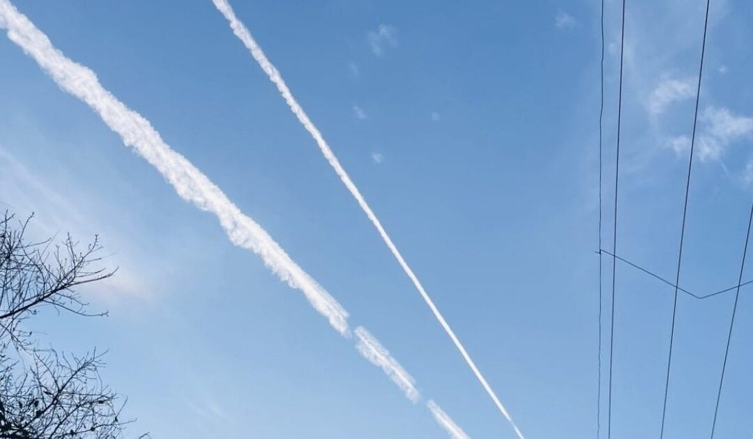 Overhead electricity wires against a clear blue sky