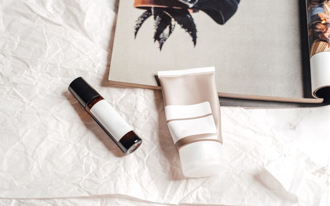 Unbranded skincare products on white paper