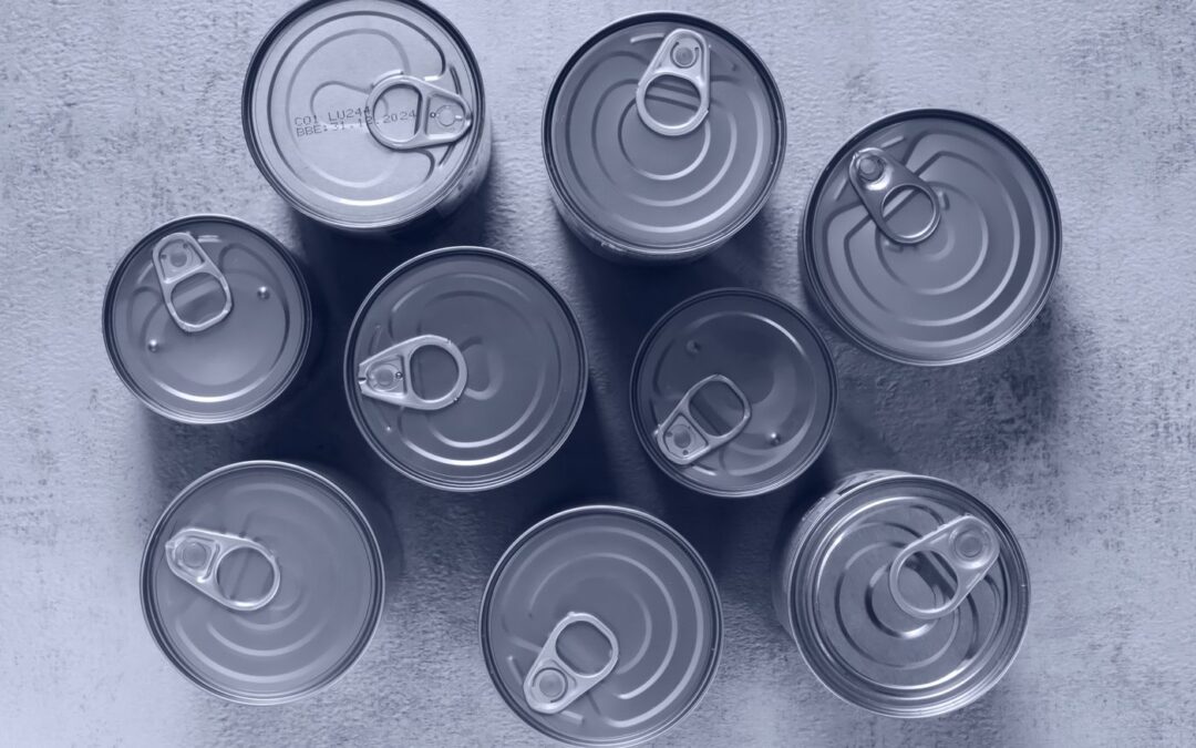 Tinned food cans seen from above
